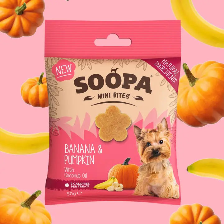 Golosinas para Perros Mini Razas (Plátano y Calabaza) de Soopa